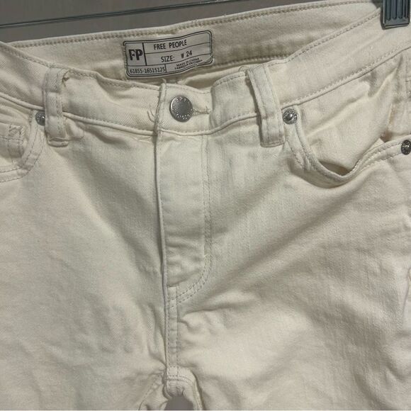 Revolve Free People Great Heights Distressed Fringe Hem White Ivory Skinny Jeans - Picture 8 of 8